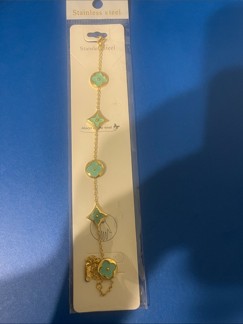 Source Unknown Gold Bracelet with Turquoise Floral Motifs
